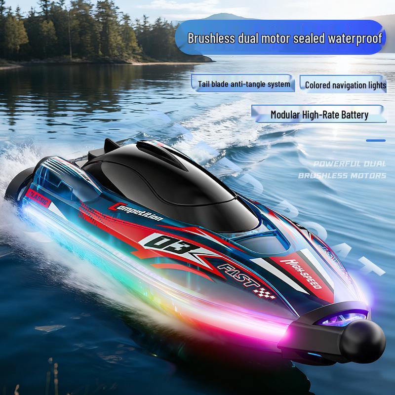 Brushless Dual-Motor RC Boat with Colorful Lights: Collision-Proof, Waterproof, Anti-Tangle Design