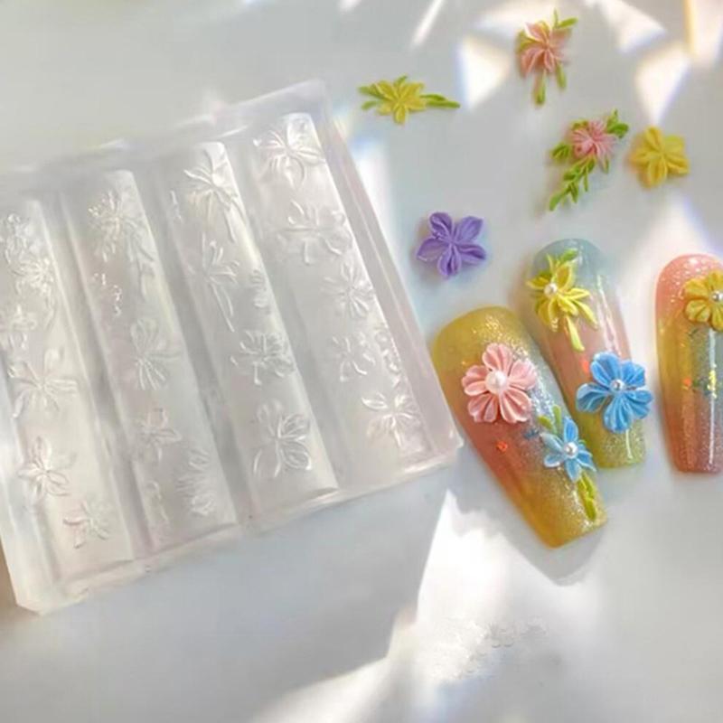 1Pcs Silicone Butterfly Nail Art Mold Five-Petaled Flowers Pattern Relief 3D Transparent Nail Template Diy Manicure Decoration