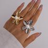 Exaggerated imitation pearl flower opening ring simple niche jewelry