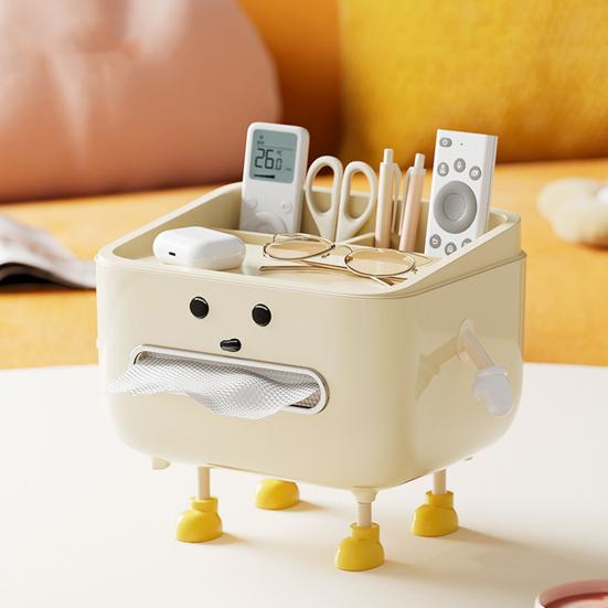 Söt servettlådsöverdrag Servettlådsställ med ben och telefonhållare Multifunktionell servettutdelare med fack för hemmakontoret