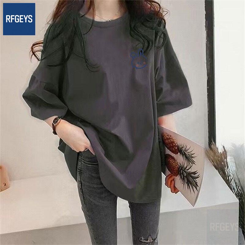 

RFGEYS Summer Plus Size Cute Cartoon Korean Style Loose Slimming Women s T-shirt, Short Sleeve L (115-135 jin)