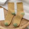 5Pairs Breathable Checkered Cotton Socks Patchwork Grids Socks Sweet Women Tube Sock  Gift