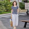 Mom's Summer Elegance: Age-Reducing Two-Piece Cotton Linen Short-Sleeve Blouse Set for Middle-Aged and Elderly Women.