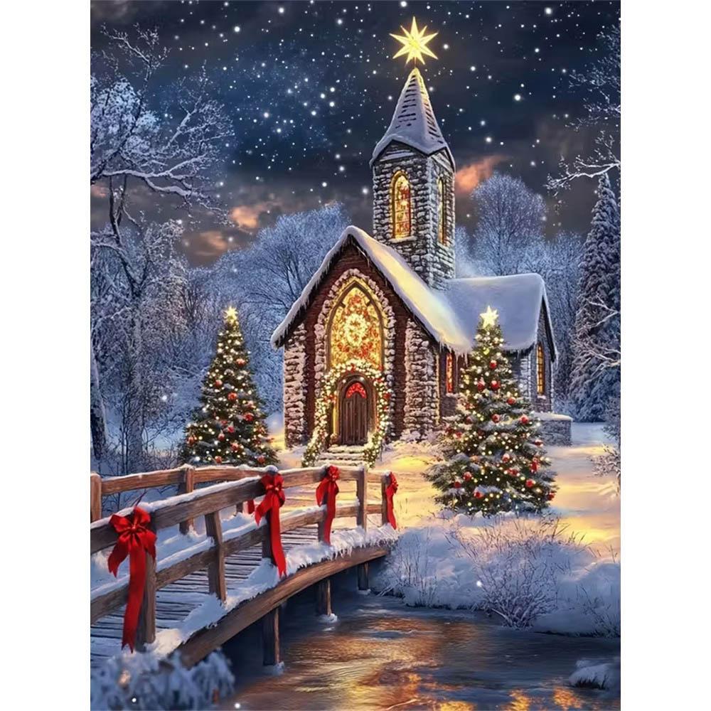 

Christmas Castle Full Diamond Painting Set, 5D Panoramic Cross-stitch Craft, DIY Round Gem Rhinestone Crafts, Decorative Home Wall Ornaments and Gifts Round 20x30cm
