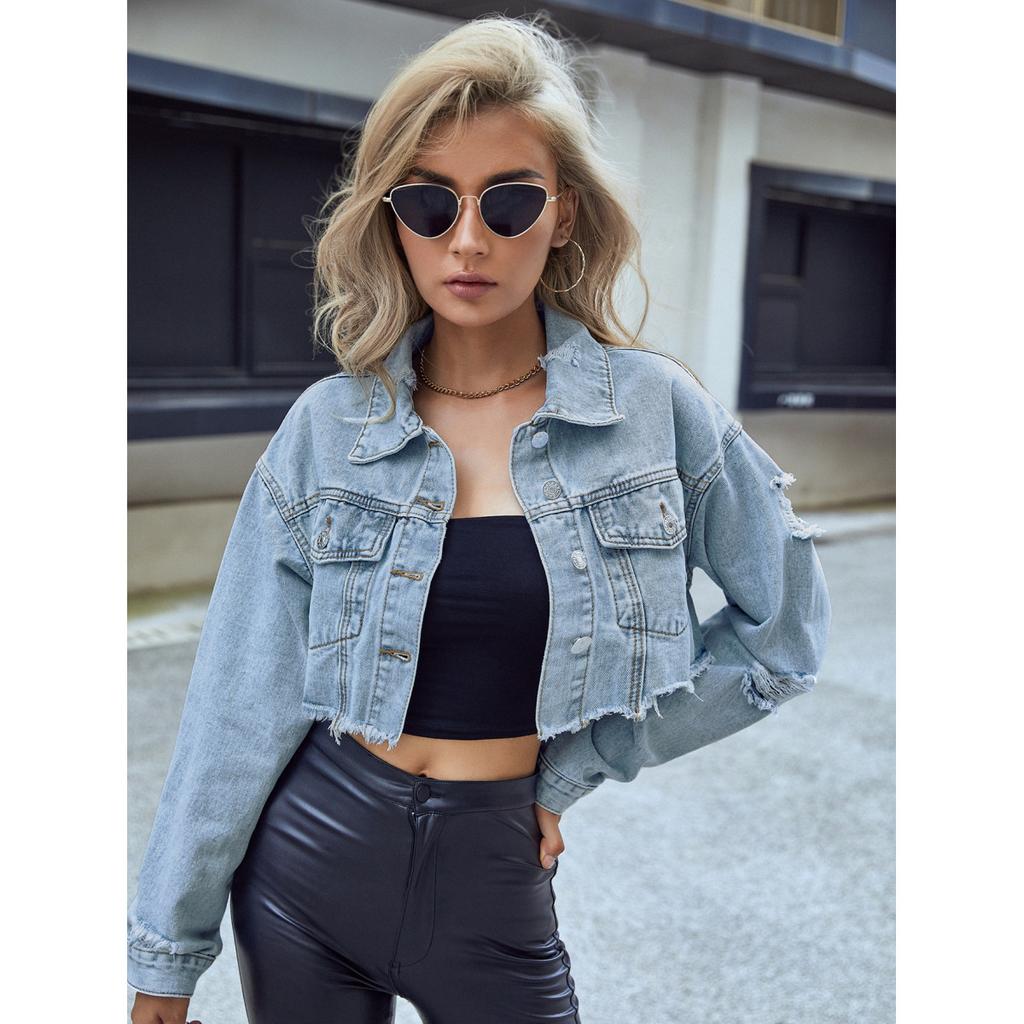 Modische, lässige, vielseitige, kurze Jeansjacke für Damen