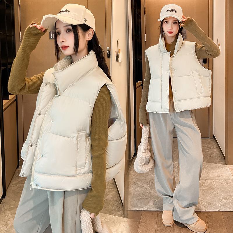 Wind Stand-up Collar Cotton Vest Women's Short Autumn and Winter New Women's Cotton Vest Sleeveless Cotton Vest