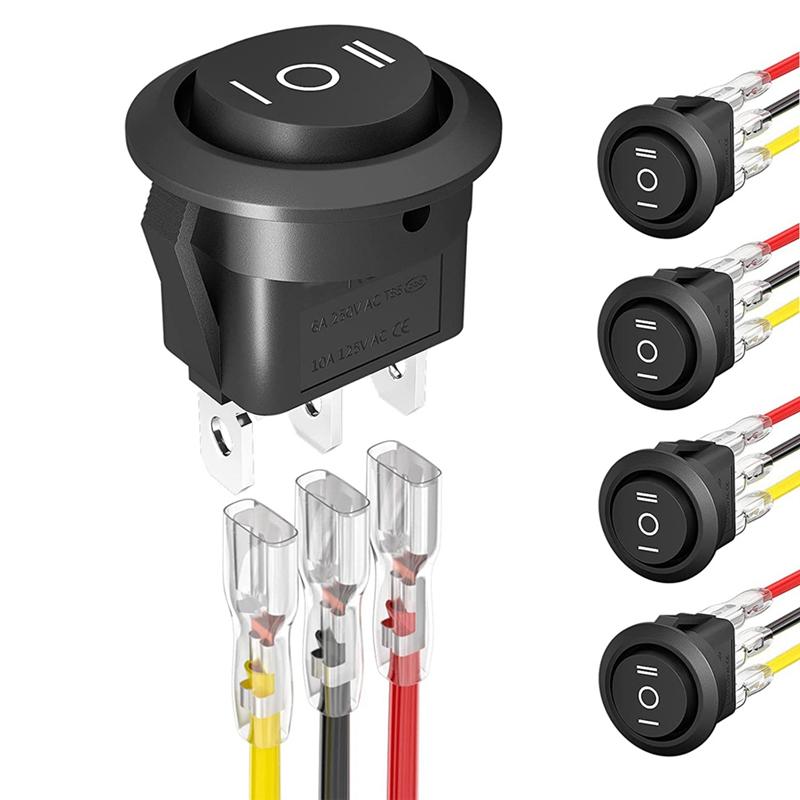 10PCS Round KCD1 Rocker Switch 12V 3 Pin 3 Position On Off On DC Circle Toggle Switch With Wires For Auto Car Boat-A87Q