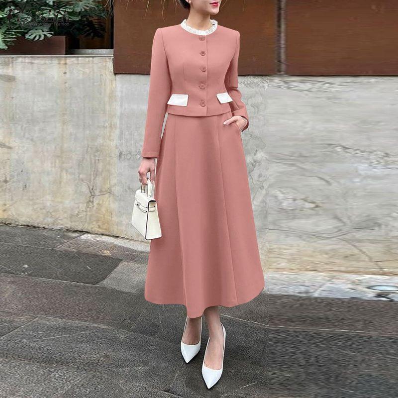 ZANZEA Women Long Sleeve Blouse and Skirts Casual Two Piece Suit Sets
