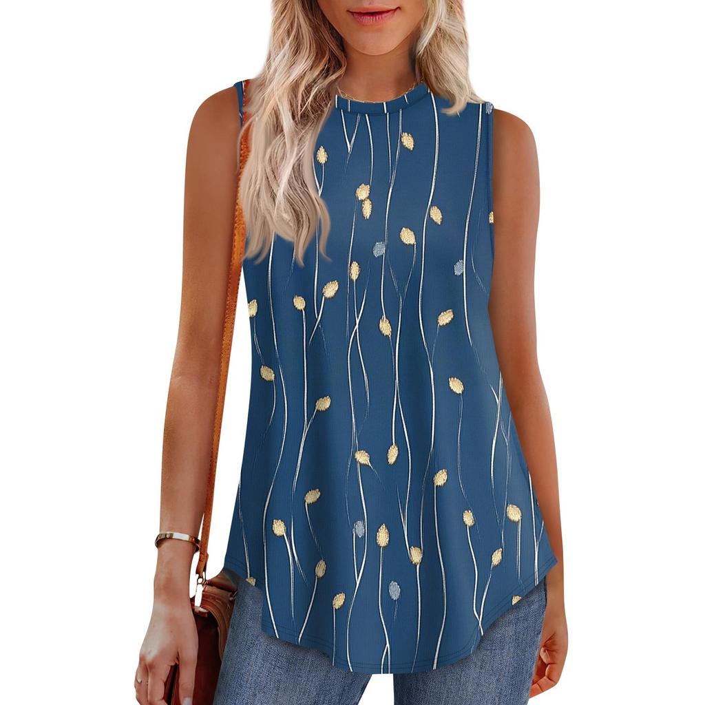 Women's Fashion Casual Sleeveless Vest Vintage Print Crew-neck Sleeveless Top