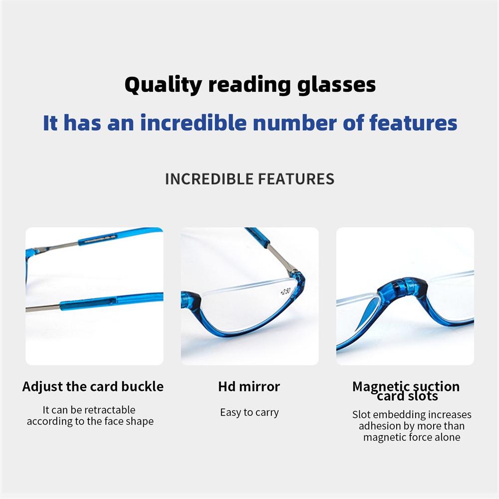 Fashion Folding Half-frame Magnetic Reading Glasses Men and Women Hanging Neck Magnetic Far-sighted Glasses Metal Reading Glasses +1 + 3