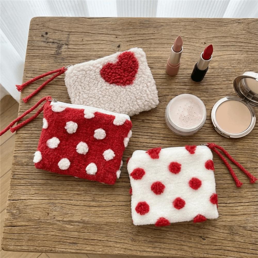 Dustproof Cosmetic Storage Bag Heart-shaped ID Card Holder Wide Opening Plush Coin Purse  Travel