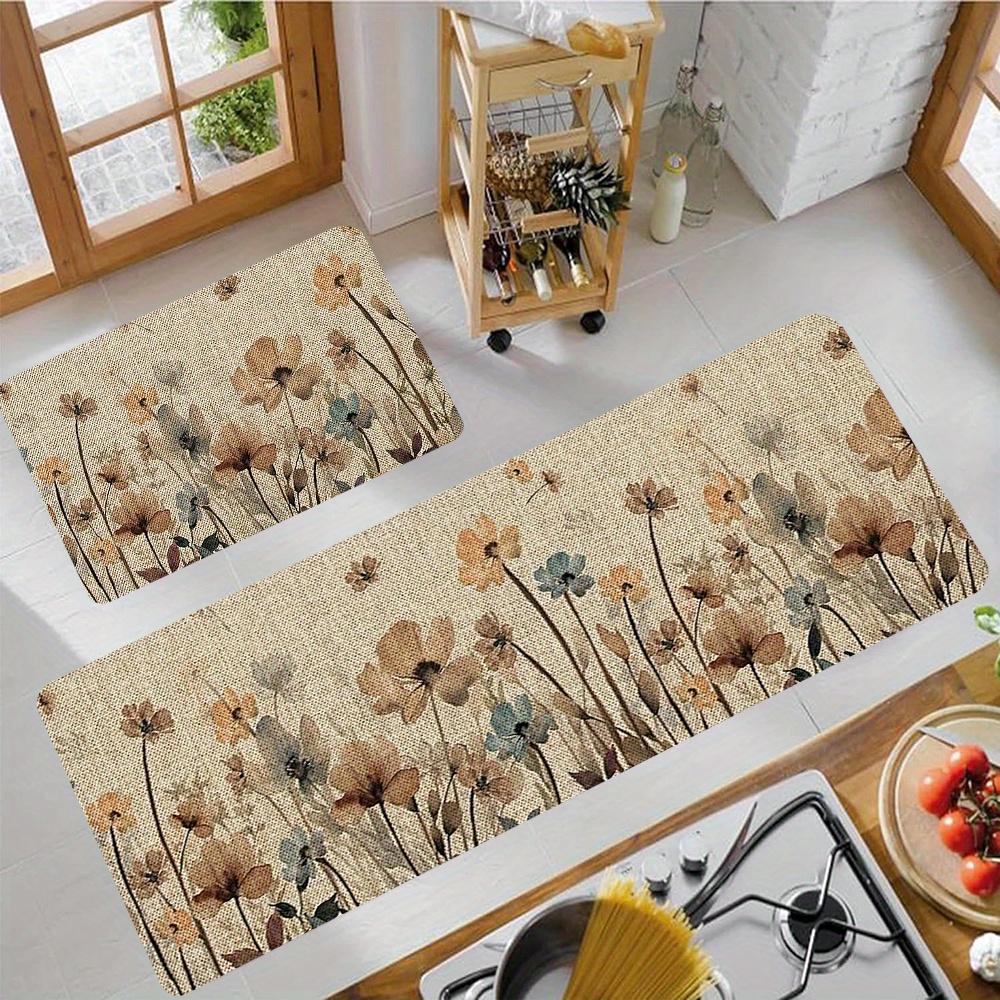 1Pcs Anti Fatigue Kitchen Rugs, Minimalist Floral  Print Waterproof Non-Slip Thick Cushioned Kitchen Mat Heavy Duty Comfort Standing Mat for Kitchen