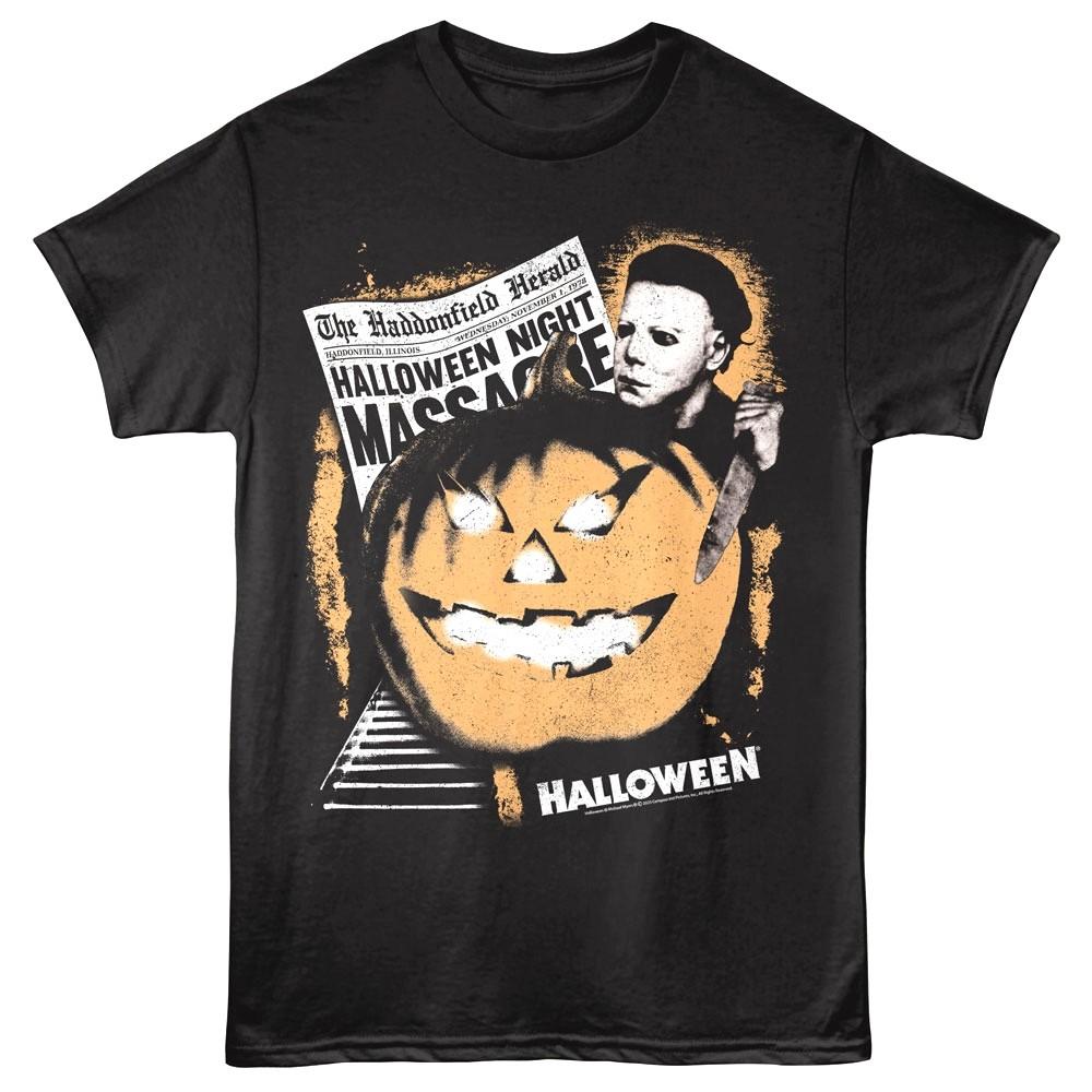 Halloween Michael Myers Carves Pumpkin Men T Shirt XXXL