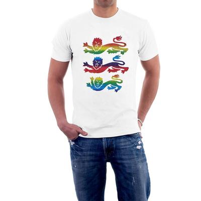 England Regenbogen T-Shirt Schimmerndes Heraldik 3 Löwen Stolz Flagge Cricket Fußball