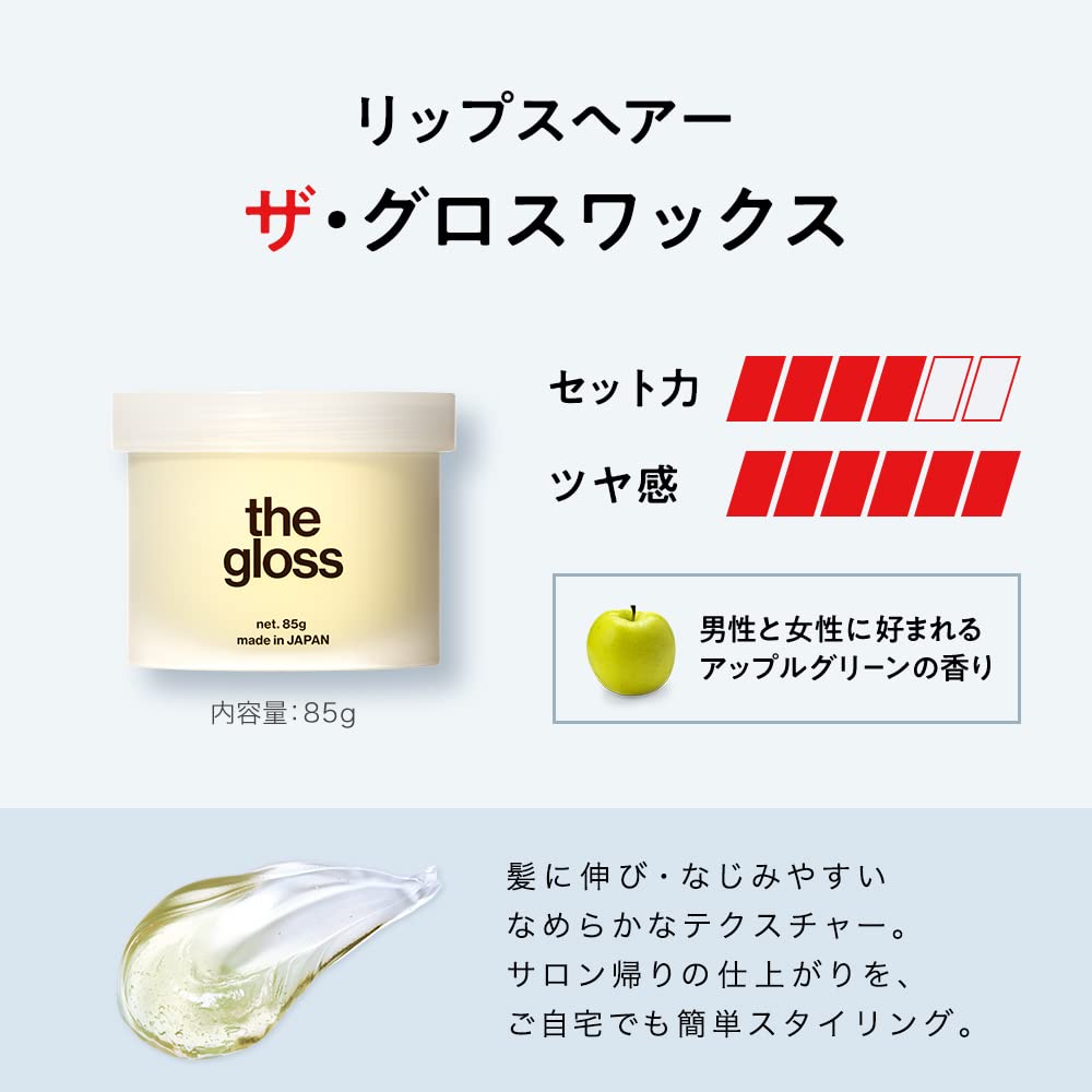 LIPS Wax Men's Glossy Hair Styling Grease The Gloss - Shiny Finish - Salon-Quality - Apple Green - 85g