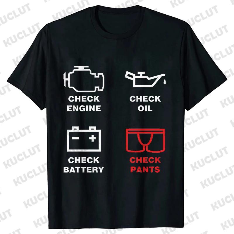 Oversized Men T Shirt Check Engine Oil Battery Print Harajuku Tshirt Hiphop Summer Streetwear Mechanic Repair Tshirt Y2k Top