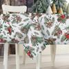 Christmas Pine Cone Needle Berry Birds Rectangle Tablecloth For Table Decor Winter Xmas Dining Table Cloth Christmas Decorations