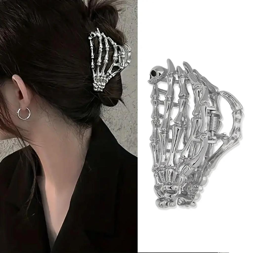 New  Halloween Spider Skeleton Hair Claw Clips for Women Jewelry Accessories Black Silver Gold Large Barrette Party Headwear