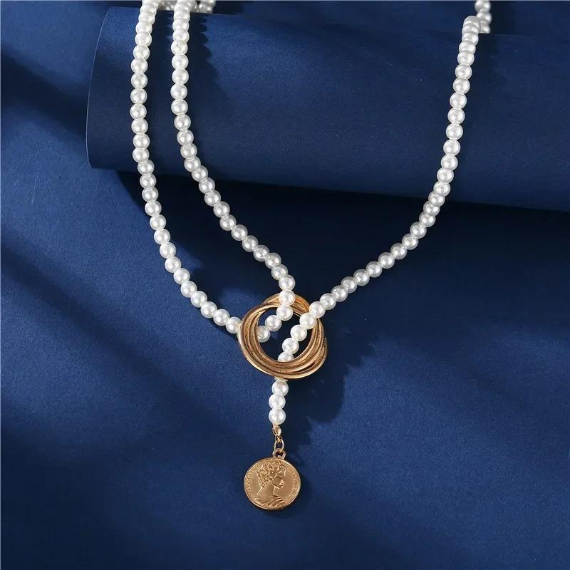 Long Vintage Pearl Pendant Necklace for Women Elegant Beaded Long Tassel Sweater Collar Chain Temperament Fashion Jewelry