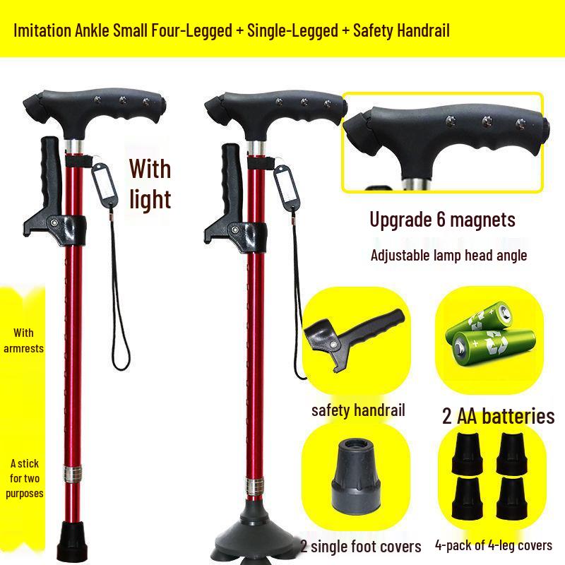 Four-Legged Aluminum Walking Cane with Light, Non-slip, Telescopic, Lightweight, Multi-functional Support for the Elderly