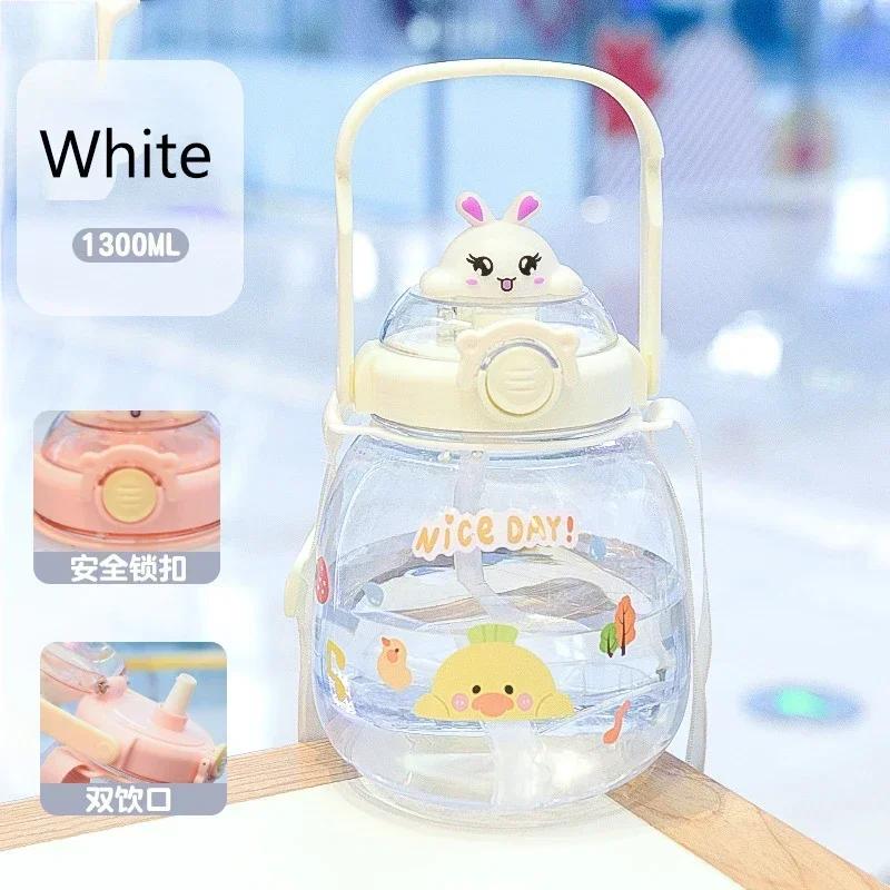 Kawaii Bear Water Bottle Large Capacity Leak Proof Straw Cup for Juice Milk Bubble Tea Kids Girls