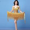 Belly Dance Top Bra Belt Set Latin Sequin Fringe Halter Hip Skirt Sexy Party Costume 4 Layer Tassel Stage Performance Cloth Wear