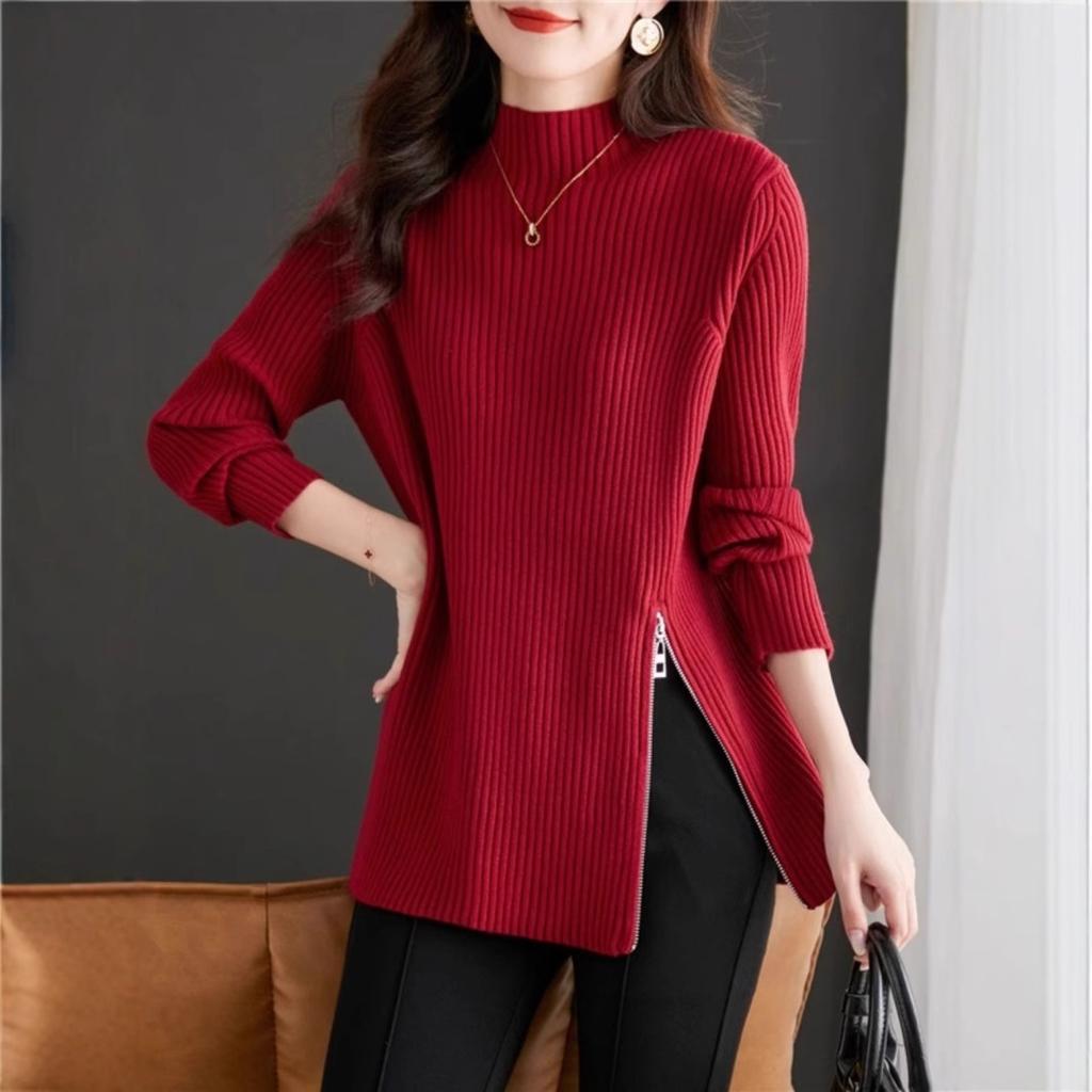 Nuovo Stile Invernale Top a Collo Alto a Maniche Lunghe Monocolore da Donna Maglione Pullover con Maglione a Maniche Lunghe Ampio e Versatile