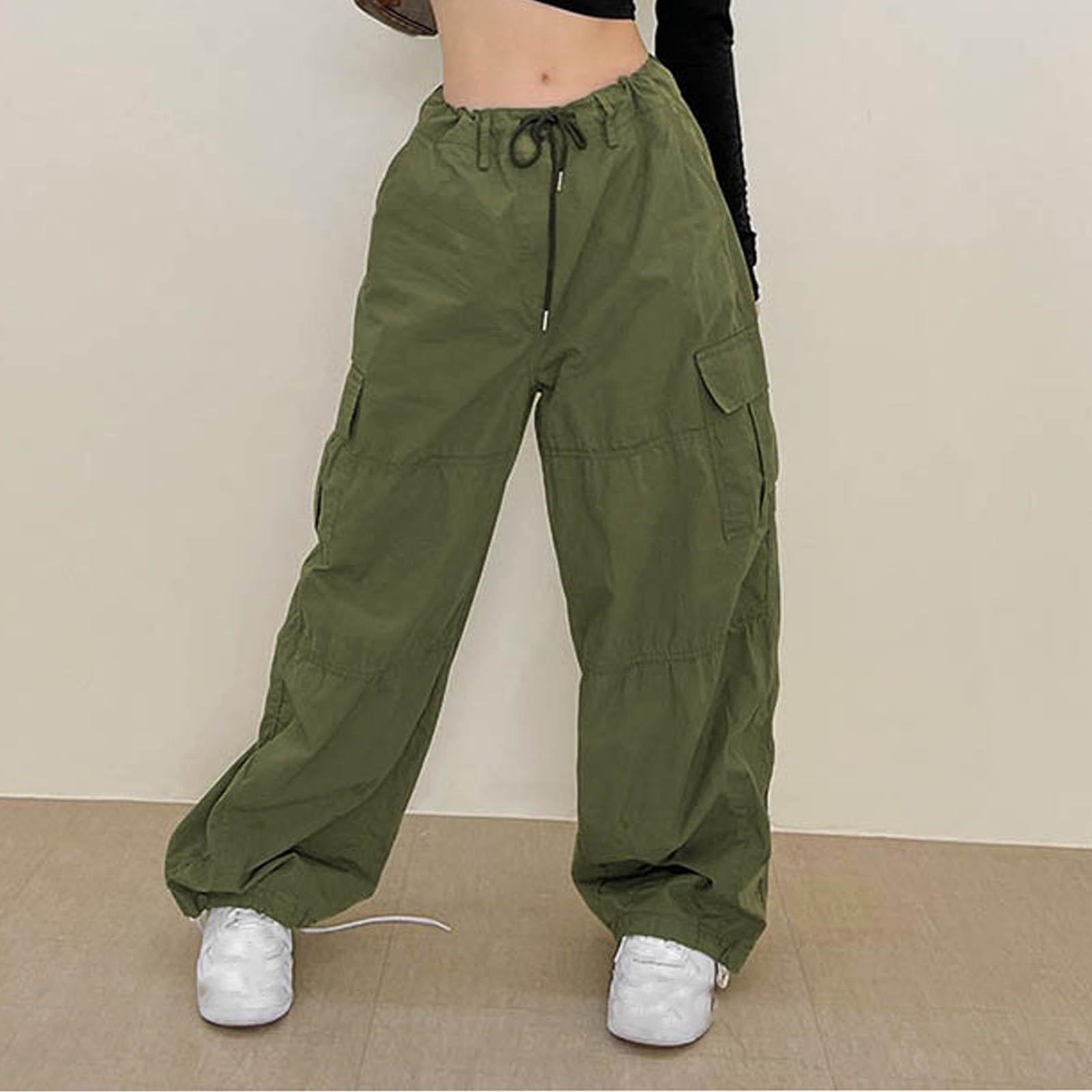 

Женские однотонные брюки-карго, уличные спортивные брюки в стиле хип-хоп, повседневные широкие брюки на привязи S армия зеленый