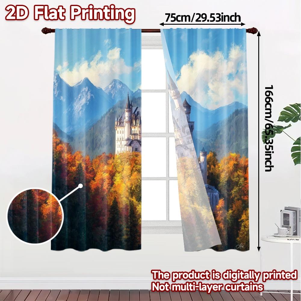 2pcs   2D FLAT PRINTING Curtains (Without Rod) Castle Vista Popular Contemporary Curtains Polyester Curtains Decorations For Home