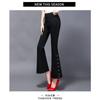 korean fashion 2022 summer high waist Women's beading split up Capris pants for women skinny flare pants woman trousers  black