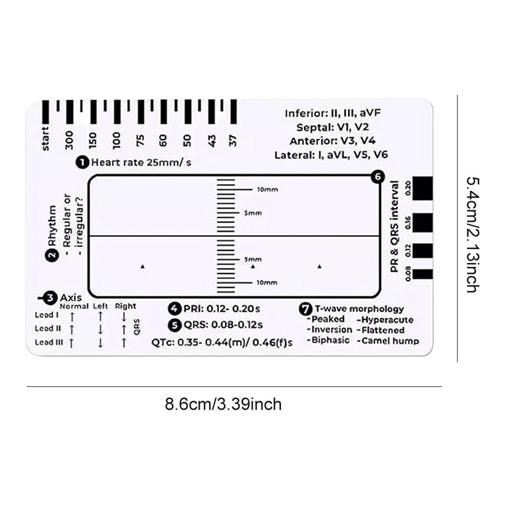 ECG 7 Step Ruler Plastic Ruler Measuring Tool Portable Pocket ECG EKG Card Ruler ECG Reference Guide for ECG/EKG Interpretation