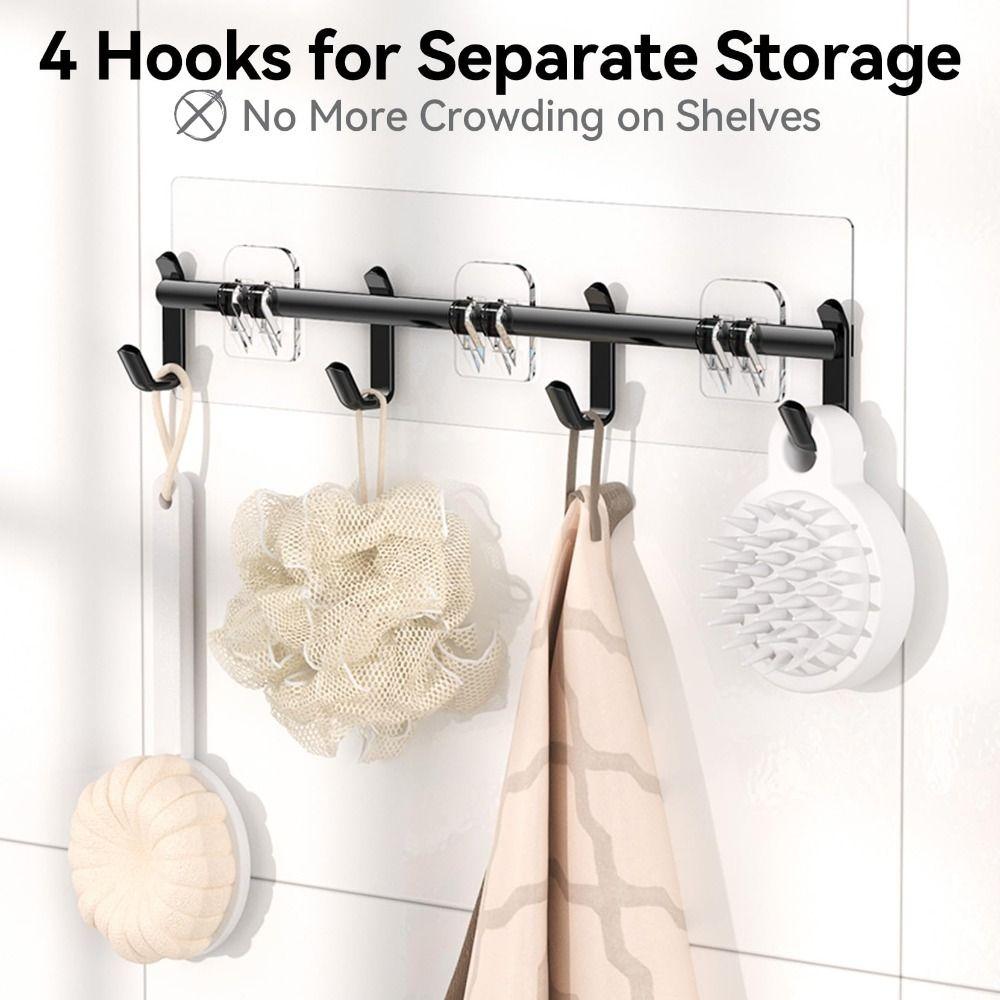 6 Pack Large Capacity Shower Storage Racks Self Adhesive Black Bath Organizer No Drilling Bathroom Shelves Wall Storage
