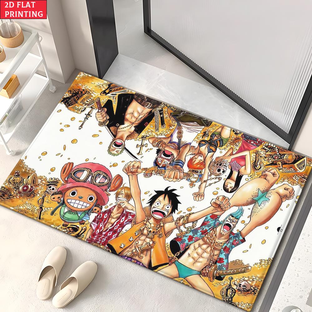 Anime Straw Hat Crew Doormat, Cartoon Pirate Non-slip Floor Mat, Decorative Entrance Rug for Home Living Room Bedroom Game Room