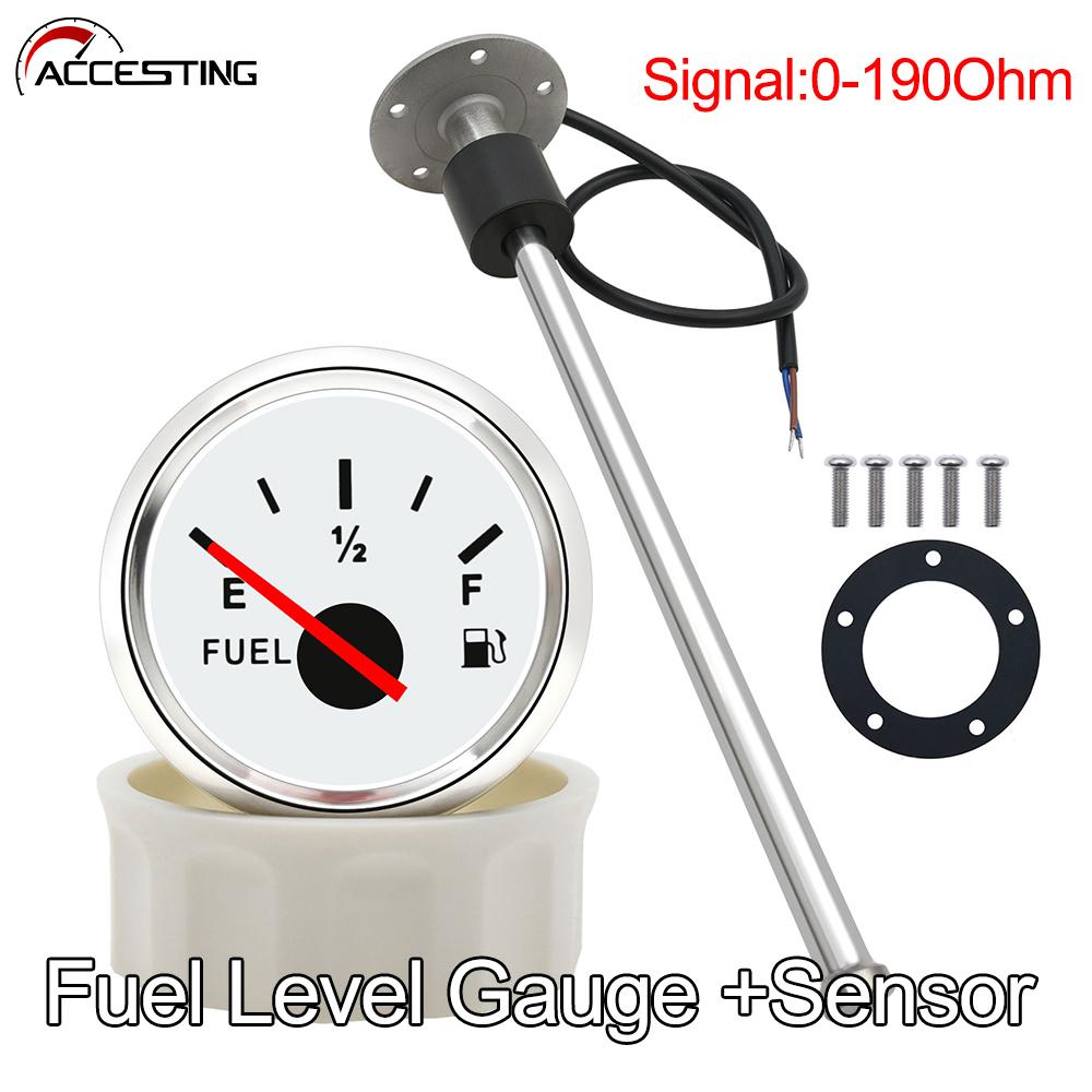 52MM Fuel Level Gauge With 0-190 Ohm Fuel Level Sensor 100-500mm Fit For Car Boat Marine Yacht Fuel level indicator 9-32V