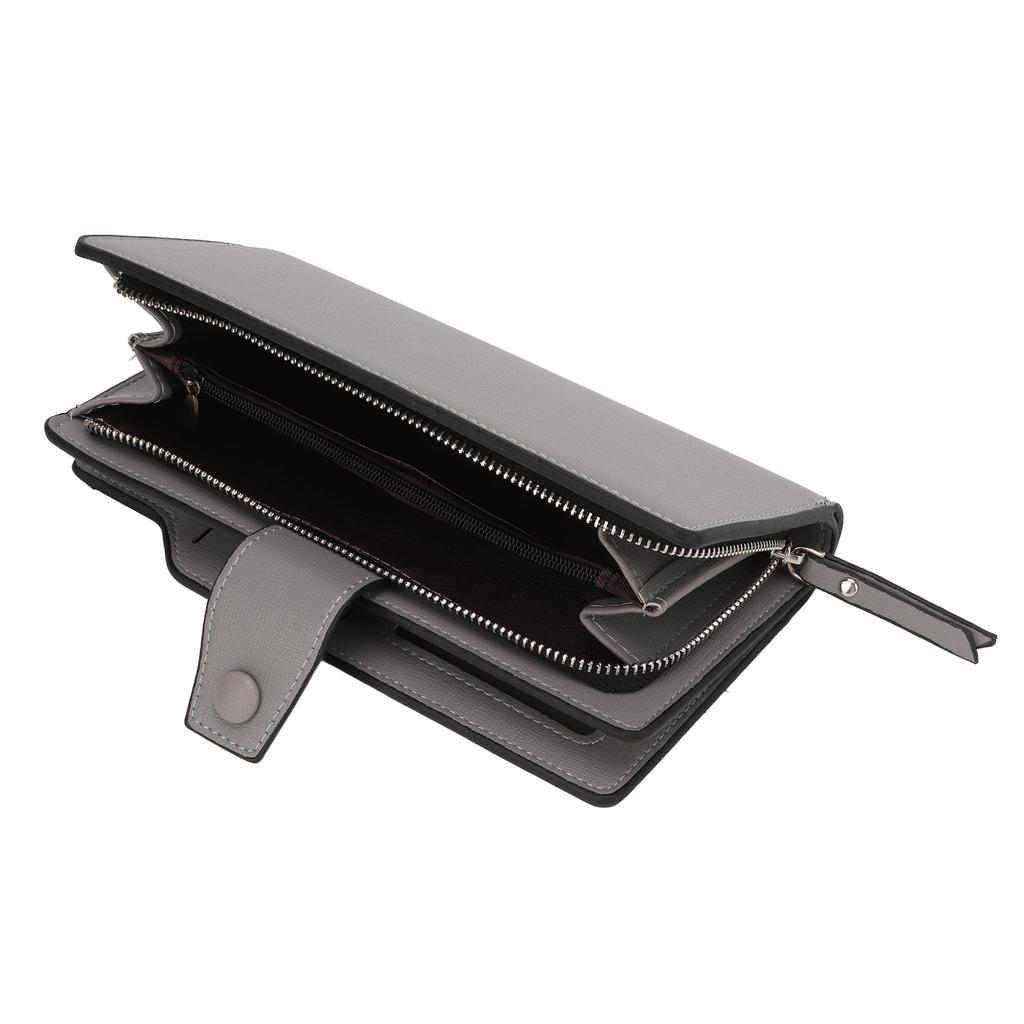 Men Long Wallet PU Leather Multiple Slots Buckle Design Men Purse with Wrist Strap