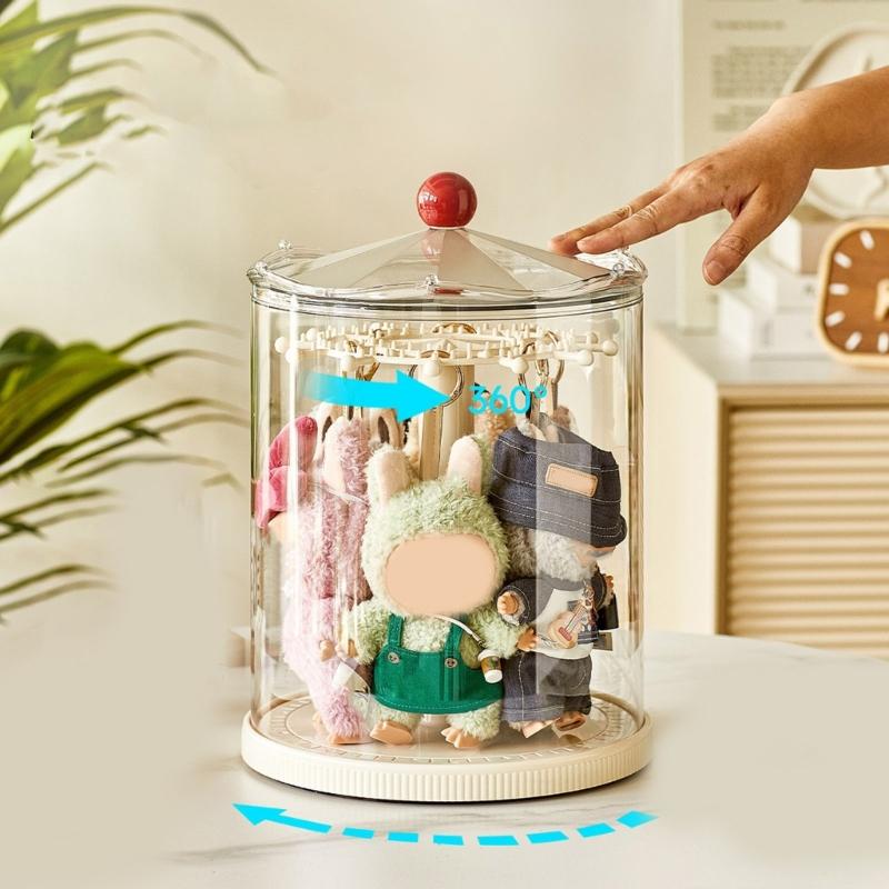 Rotating Display Stand For Collectible Keychains And Mini Figures With Multi Layer Storage Dustproof Clear Cover