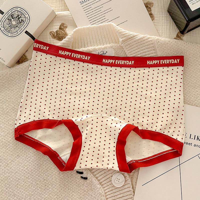 Lady Spring and Autumn Big Red Pure Cotton 10A Antibacterial Crotch Non Mark Waist Underwear