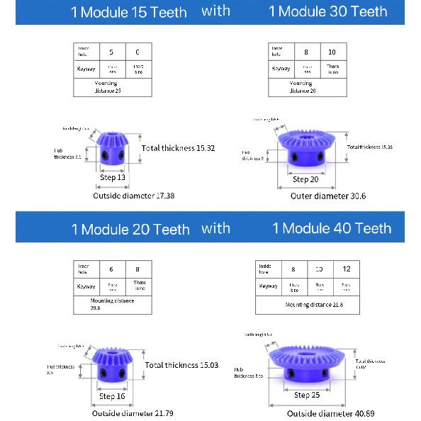 1:2 Nylon Bevel Gear 1M 15/30 20/40 Teeth 90 Degree Plastic Spur Bevel Gear BULE