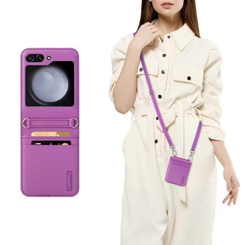 Crossbody Wallet with Card Holder Phone Case for Samsung Galaxy Z Flip 6 5 4 3 Flip6 Flip5 Flip4 Flip3 Leather Protective Cover