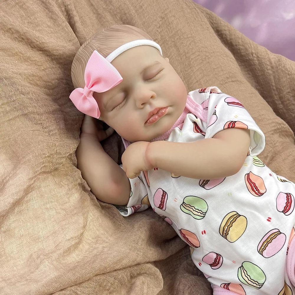 48cm Full Vinyl/Cloth Body Optional Reborn Dolls LouLou Cute Lifelike Closed Eyes Sleeping Simulation Doll Hand Painted Hair Rebirth Doll for Kid Gift