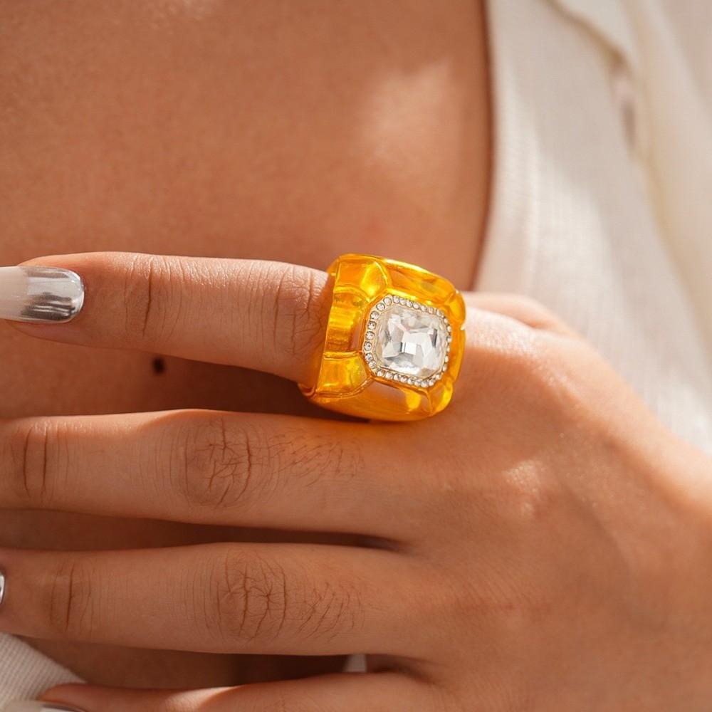 Y2K Classic Acrylic Resin Ring Candy Color Big Dome Plain Ring Hand Ornaments Geometric Ring  Women