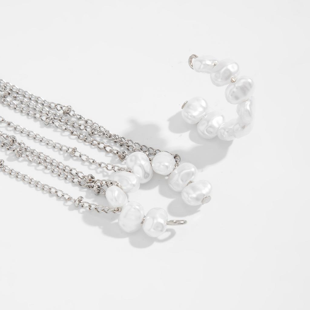 2Pcs/set C Shape Baroque Pearl Clip Earrings Women Long Tassel Chain Y2K Ear Cuff Ear Clip Without Hole Cartilage Jewelry New