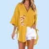 Plus Size Women Fashion Flower Printed Blouses Summer&fall Casual Half Sleeve T-shirt Ladies Loose V Collar Buttoned-down Long Shirt