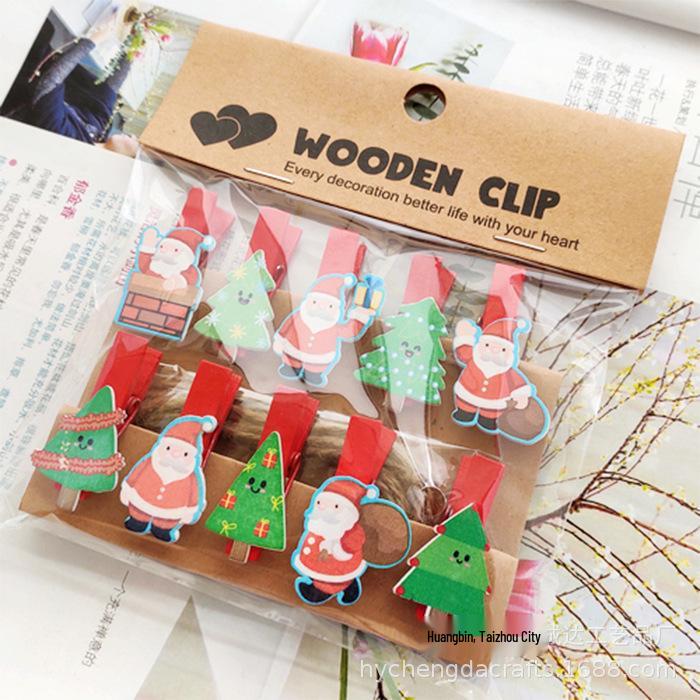 Wooden Cartoon Santa Clips - Photo Hanger, Tea Bag Sealer, Card Holder for Christmas Trees & Flower Shops