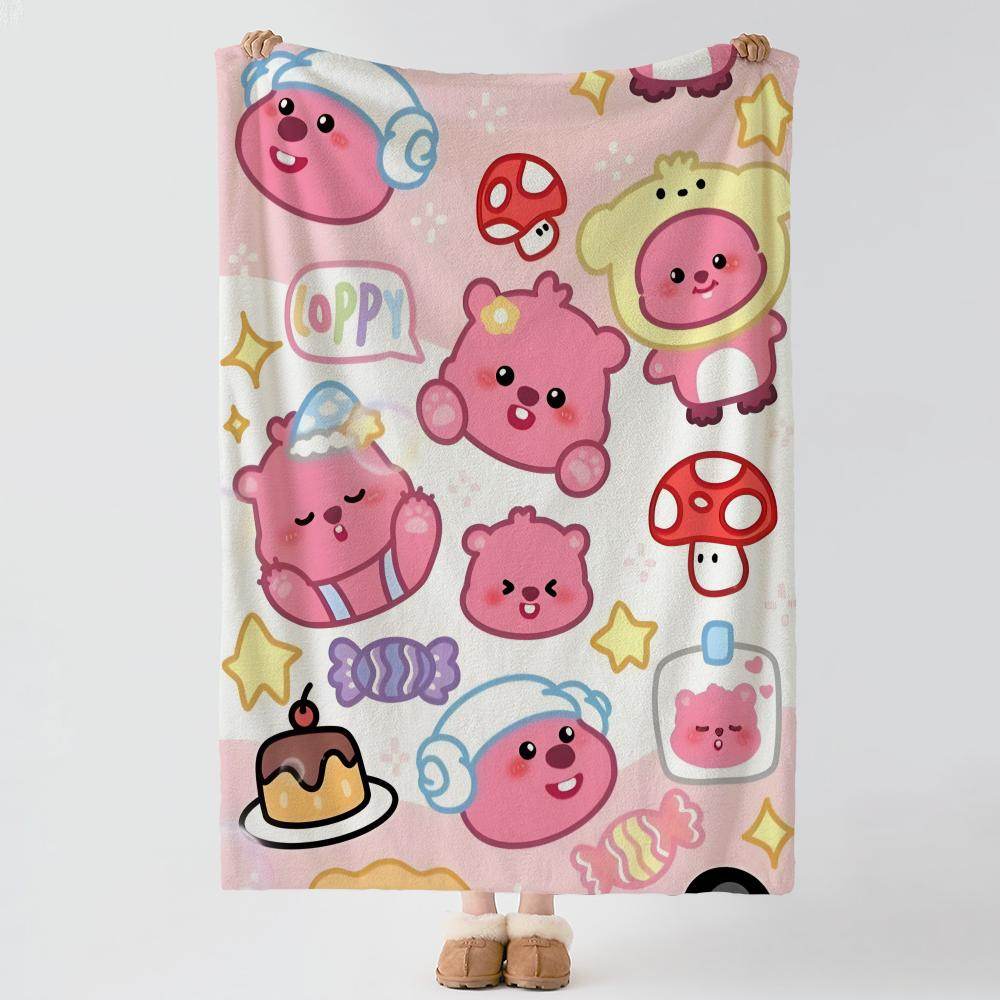 Character LLoopy Throw Soft Warm Flannel Blanket Multiuse Throw for Bed Sofa Office Air Conditioning Nap Blanket