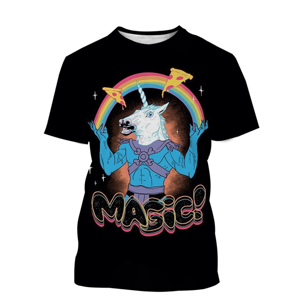 Summer Unicorn 3D Painted Art T-shirts Fashionable Casual Harajuku Fun Animal Streetwear Children's Boy and Girl Kids Unisex T-shirts