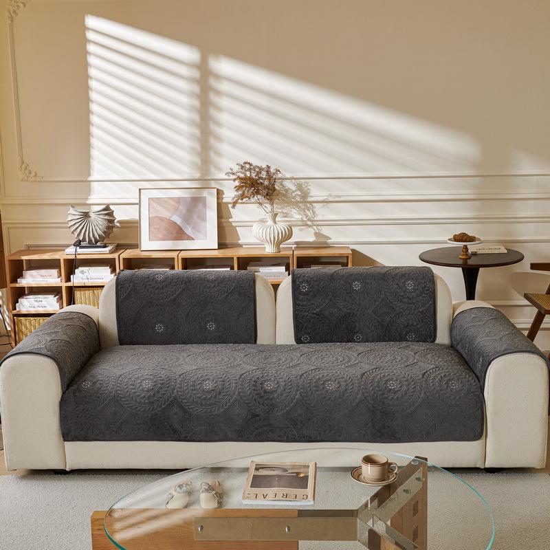 Retro High-End Sofa Cushion  New Autumn And Winter Milk Fleece Seat Cushion Fixed Non-Slip Sofa Cover Cover Cloth