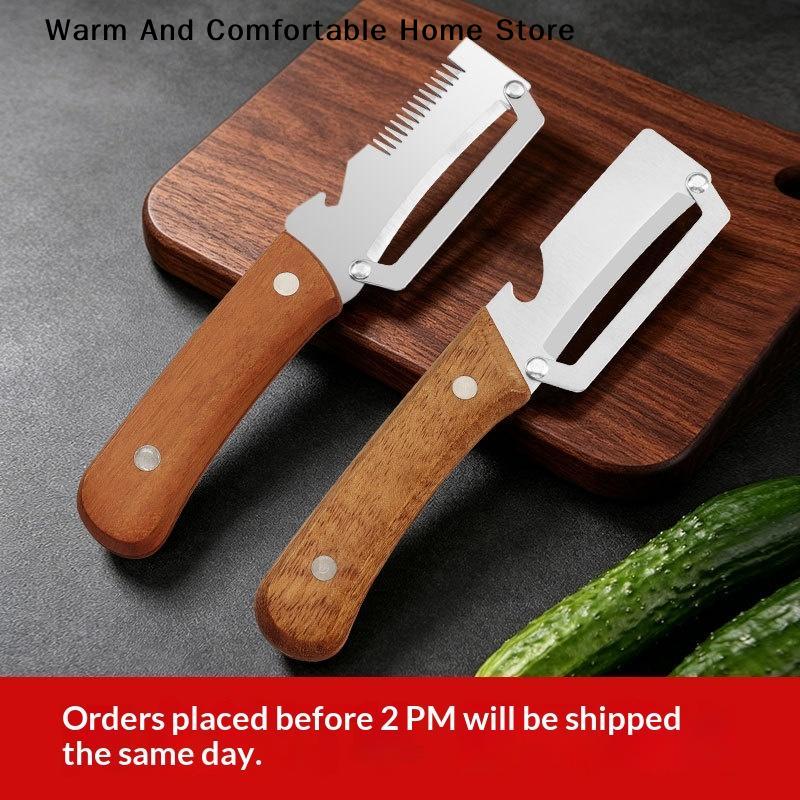 1Pcs Durable And Smooth Wooden Multi Functional Vegetable Peeler With Ergonomic Handle For Peeling And Slicing Fruits/Vegetables