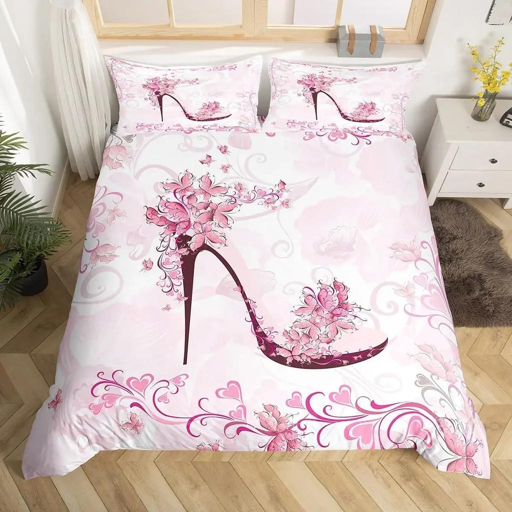 High-Heeled Shoes Duvet Cover Set Twin Full Queen King Bedding Set Romantic Comforter Cover For Teens Woman Bedroom Dorm Decor