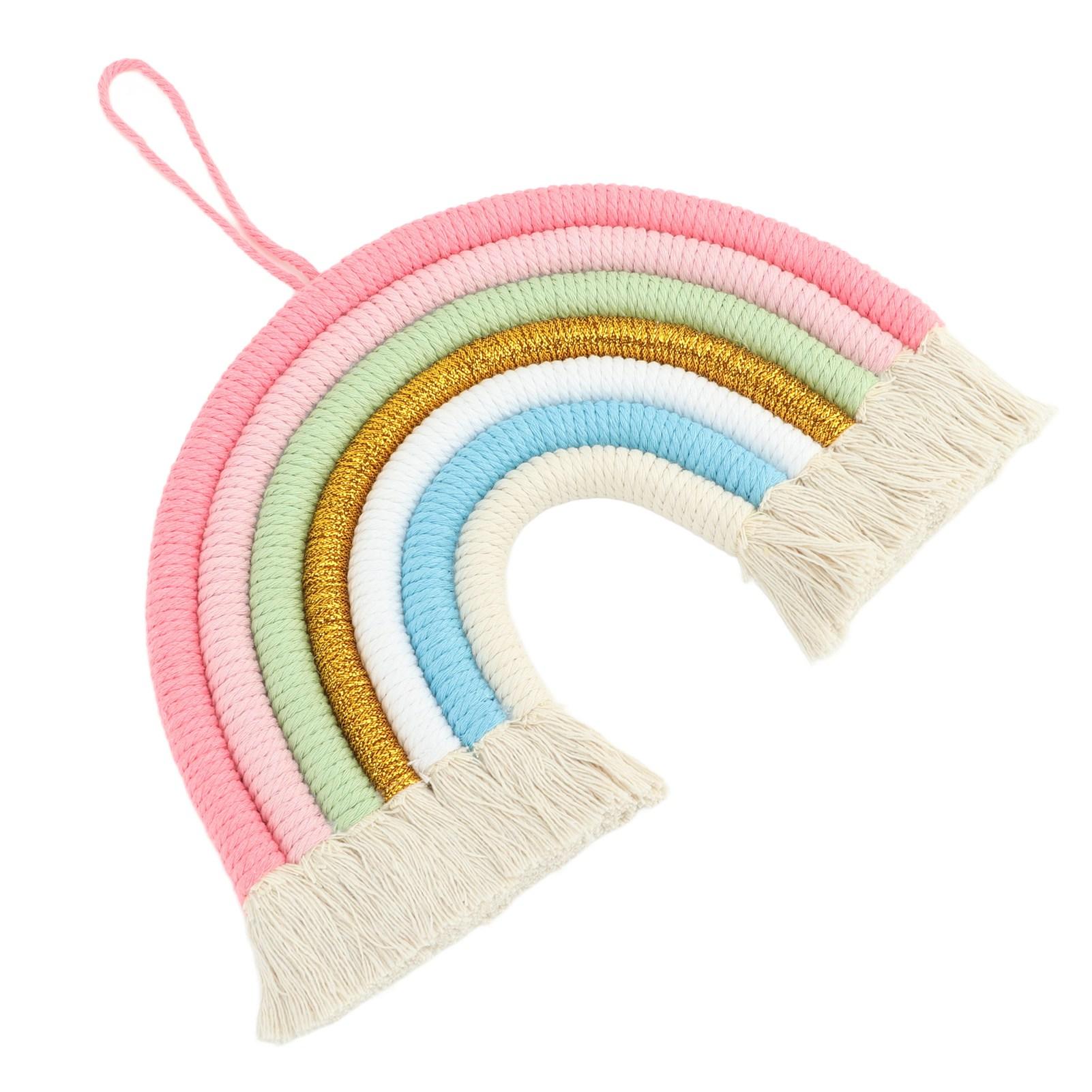 

Macrame Woven Rainbow 7 Colors Hand Woven Rainbow Wall Hanging Tassel Decoration for Home Room Photo Prop BZ 703